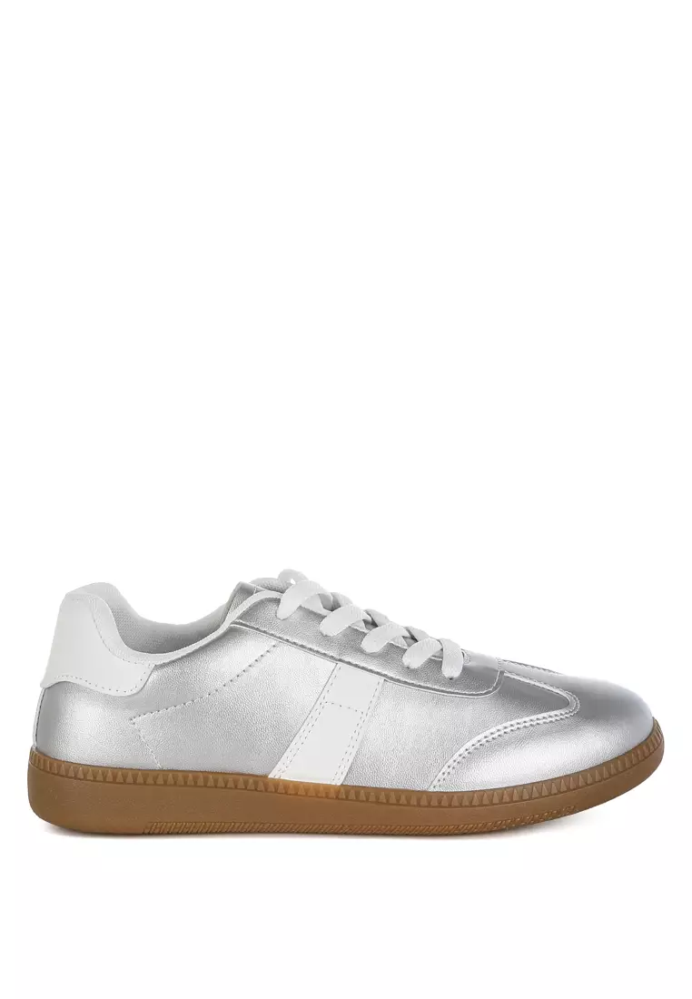 Discount on London Rag  shoes - SKU: Lace-Up Metallic Sneaker In Silver