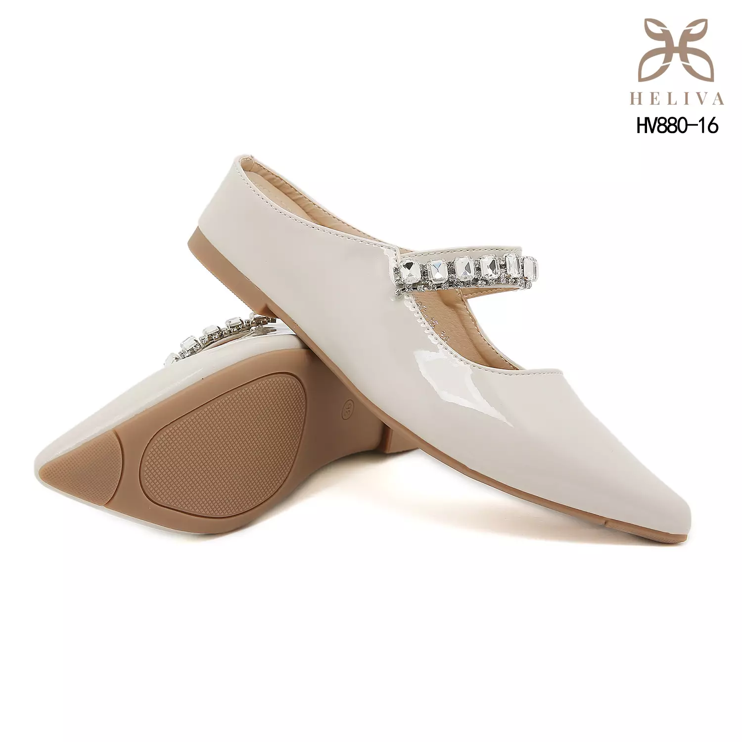 Heliva Arlisse Luxe Pointed-Toe Mules with Crystal Accent and Subtle 4cm Lift