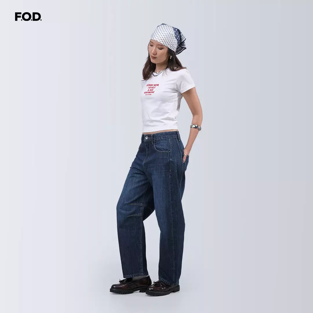 Celana Jeans Wanita Barnet Barrel Dark Blue