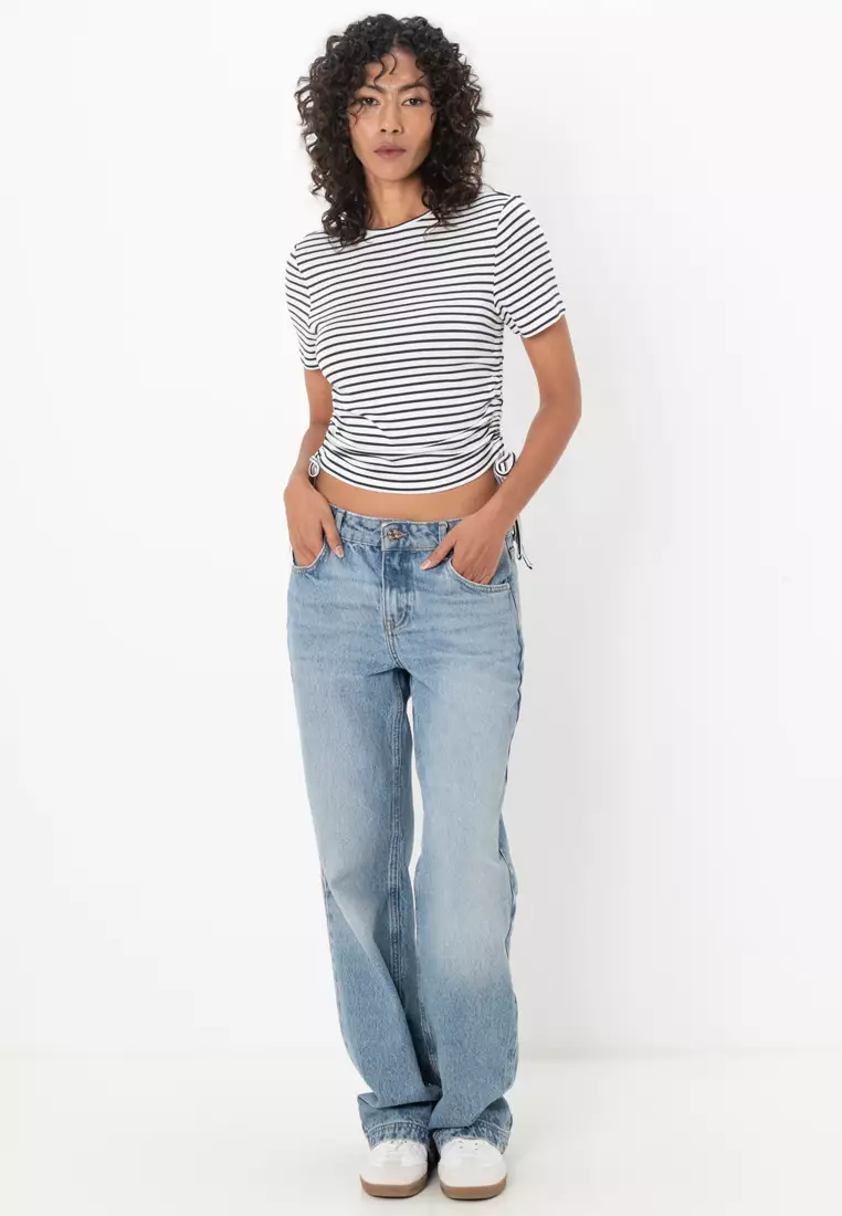 Devin S/S Stripe O-Neck Tie Top