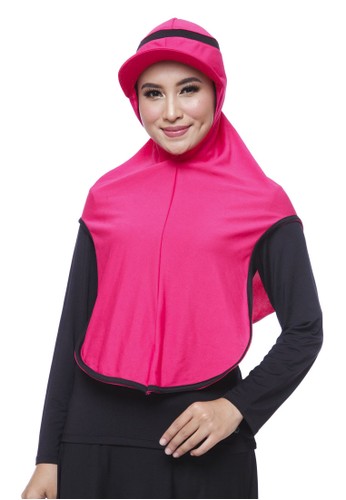 Attiqa Active pink Long Runner- Fuschia list Black , Sport Hijab CAC67AAAE5977EGS_1