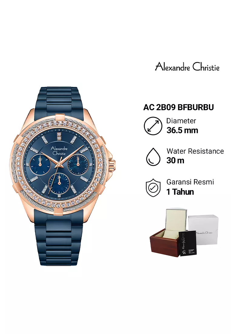 Alexandre Christie 2B09 BFBURBU - Jam Tangan Analog Wanita - Rosegold Blue - Stainless Steel