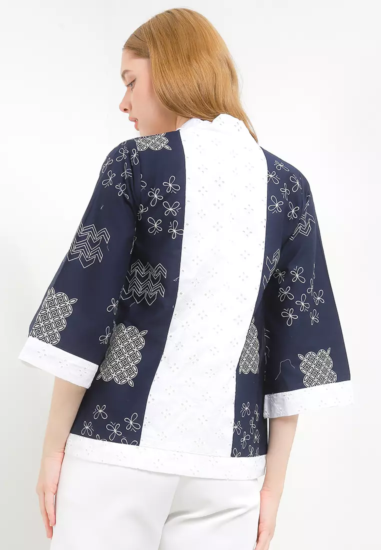 Outer Cardigan Vest Atasan Wanita Ava Batik Garutan Cotton Bordir Navy