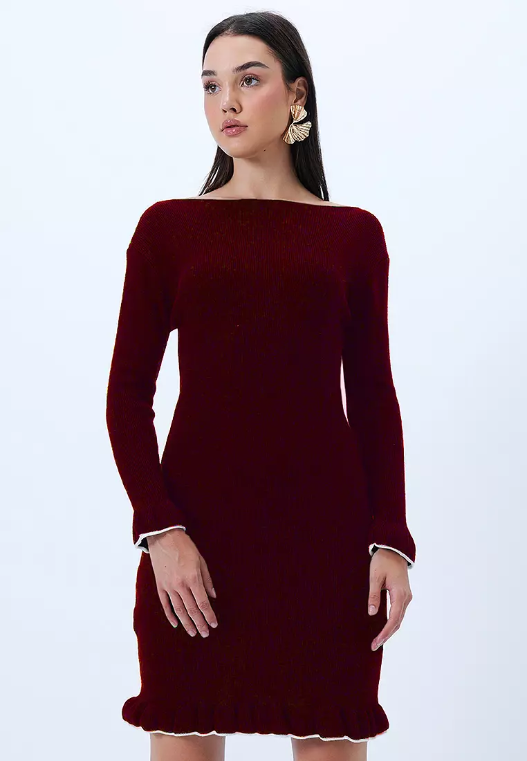 Boat Neck Knit Mini Dress