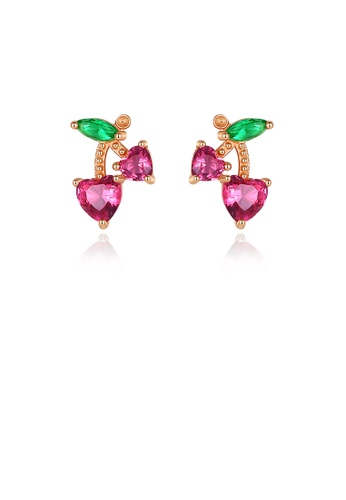 Glamorousky pink 925 Sterling Silver Plated Rose Gold Simple Cute Cherry Stud Earrings with Pink Cubic Zirconia F0561AC051E706GS_1