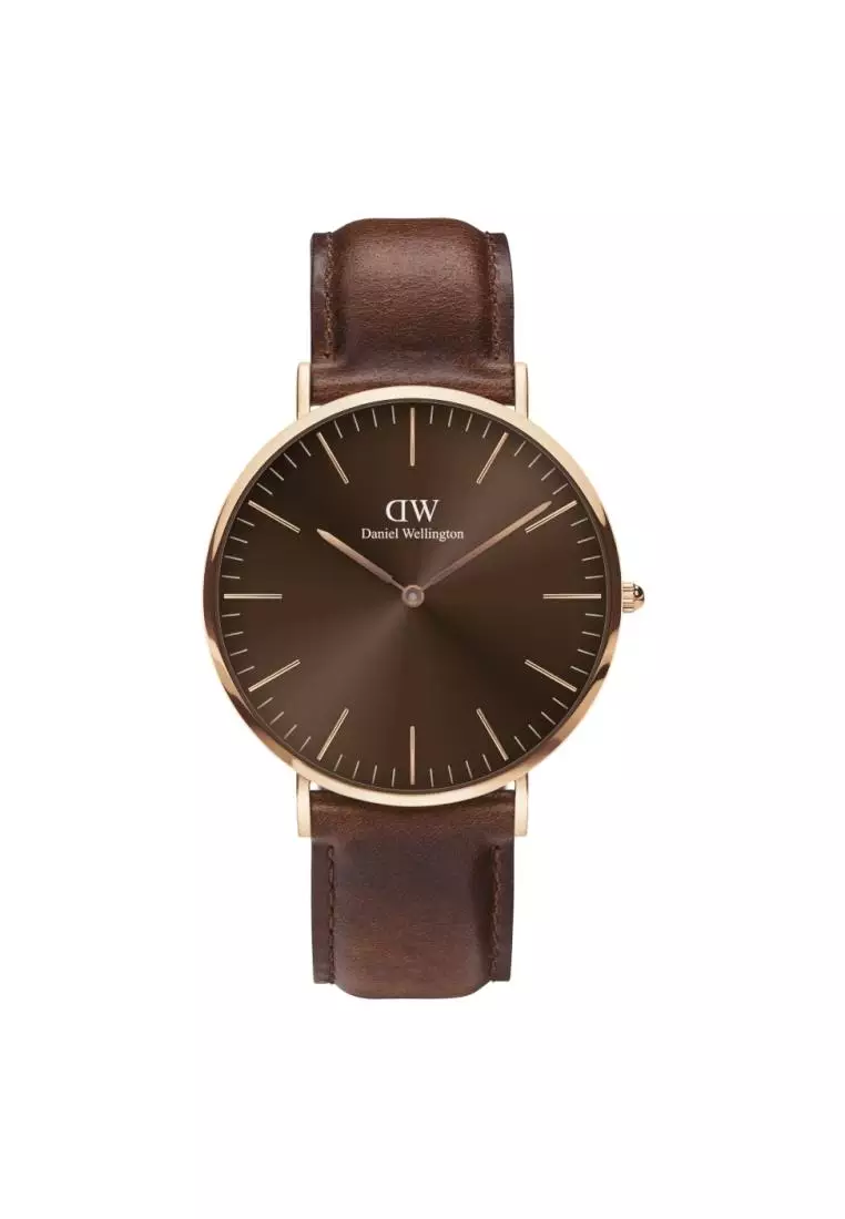 Classic 40mm St Mawes Rose Gold Amber Dial Watch for men Leather strap DW official Men s watch Male watch Brown dial Authentic