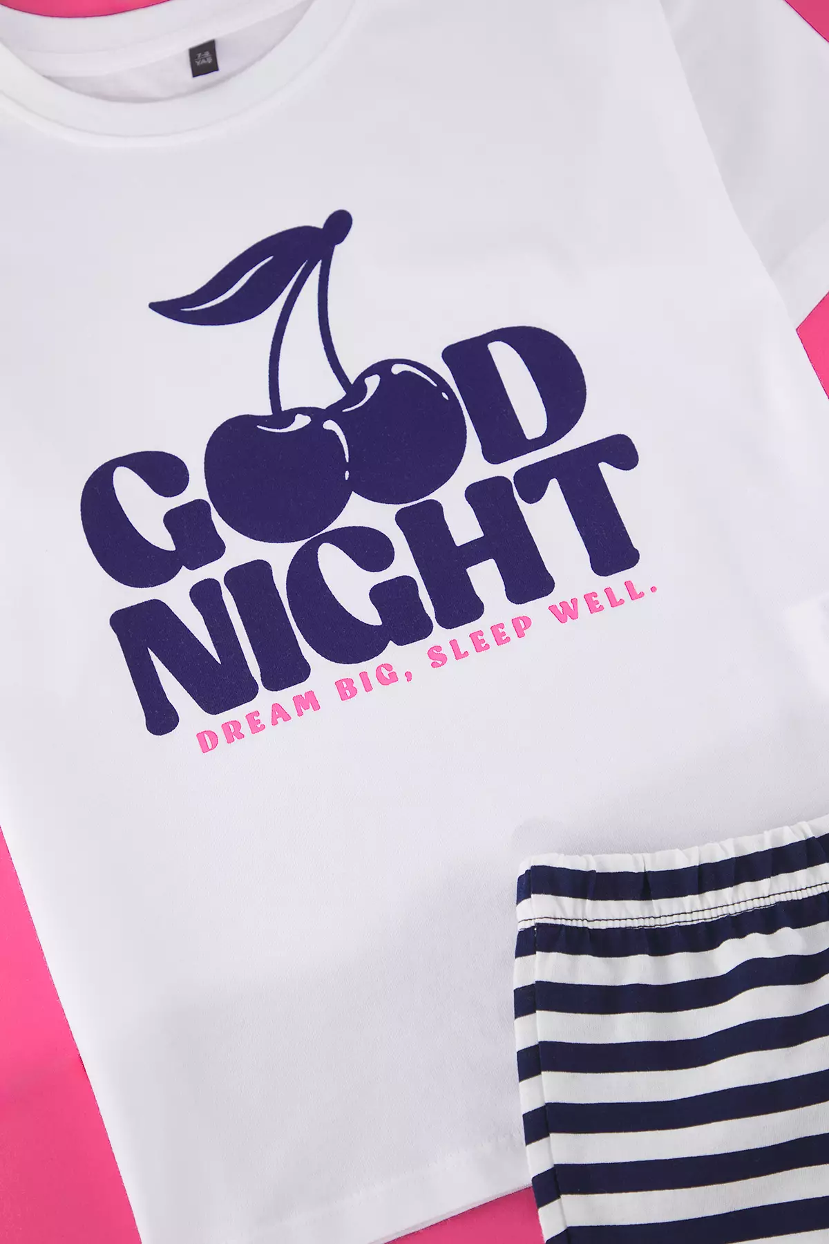 Navy Blue 100% Cotton Girls Pajamas Slogan Printed Mini Me/Mother-Daughter Knitted Set