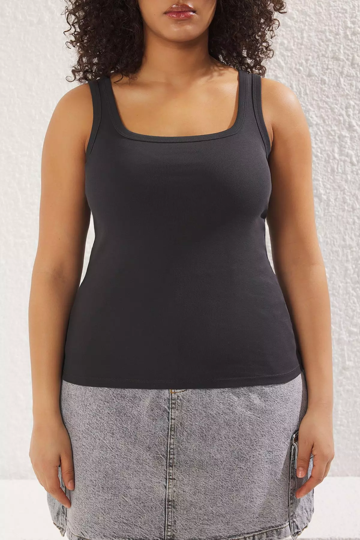 Anthracite Square Neck Soft Bodycon Plus Size Knitted Undershirt