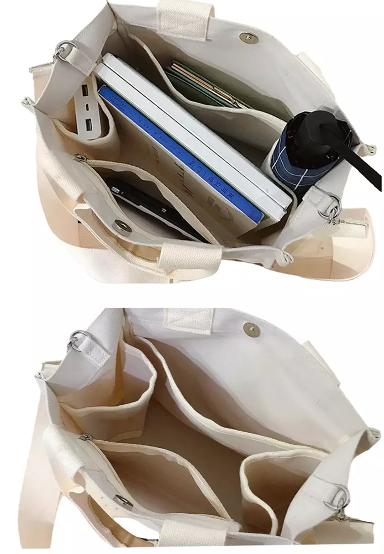 Canvas Tote Bag with Multi Compartments Crossbody Bag