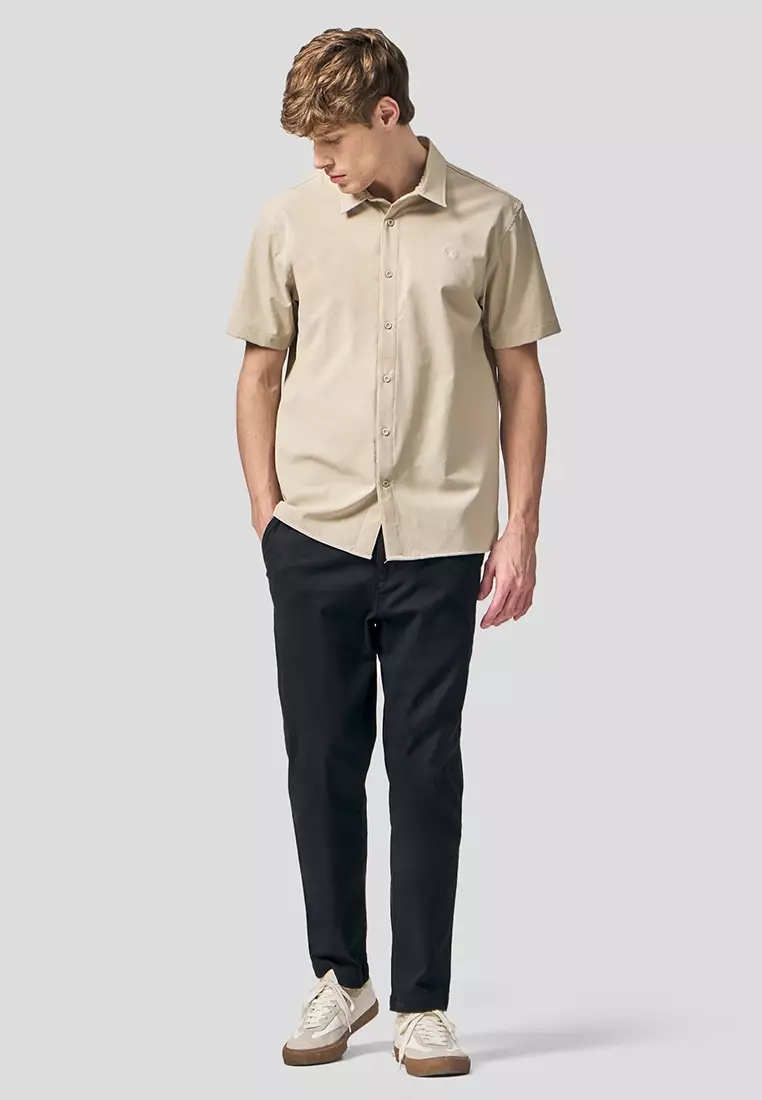 Regular Fit Short Sleeve Shirt In Stretch Woven Fabric
