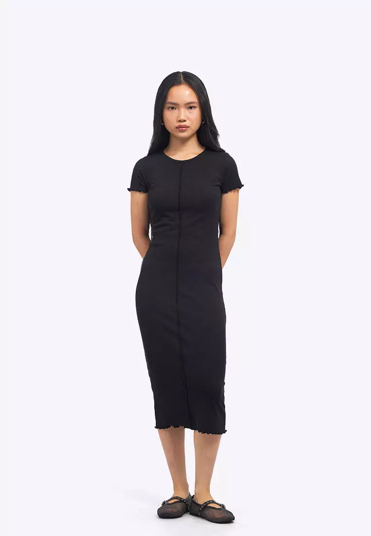 Short Sleeve Overlock Midi Dress