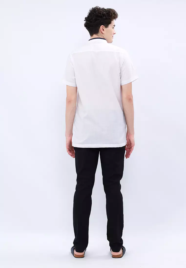 MANZONE - Kemeja Koko Lengan Pendek Pria Lahmat Modern Fit - White