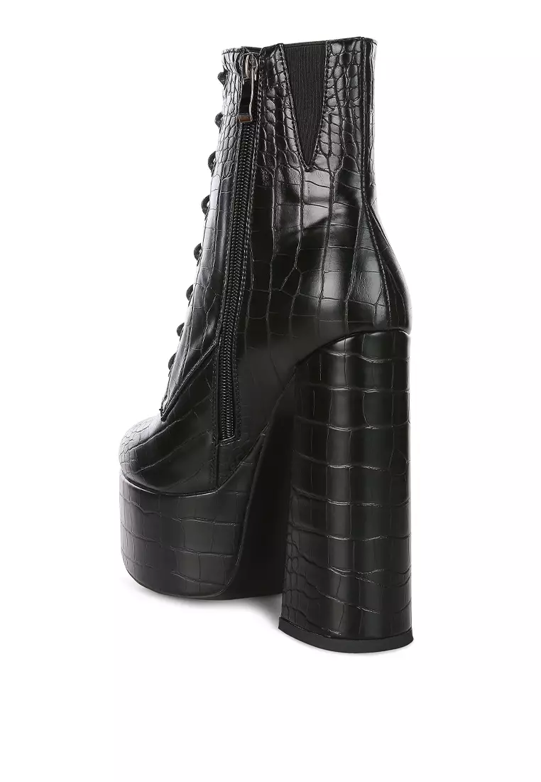 Buy London Rag Black Croc High Block Heeled Boot 2024 Online
