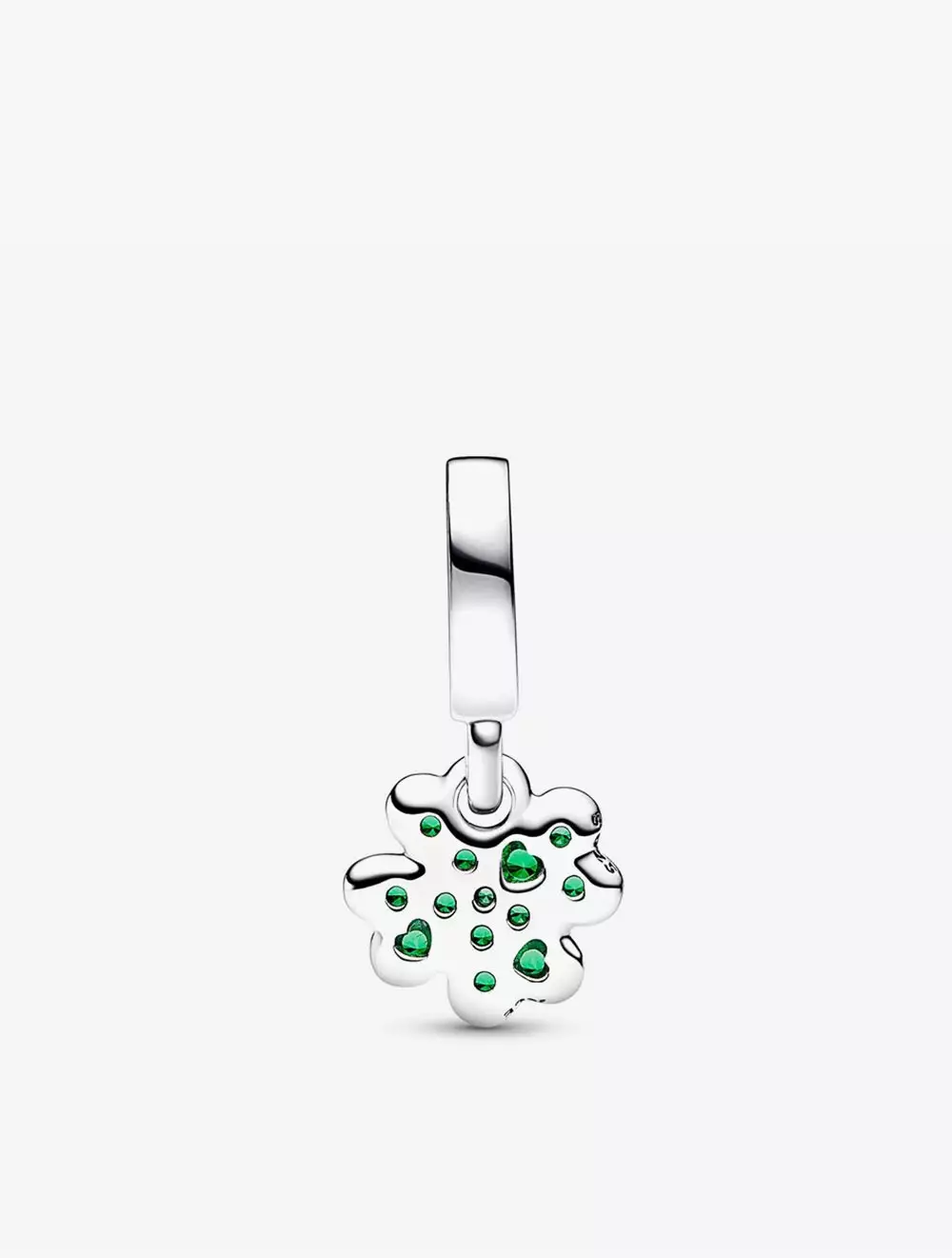 Clover sterling silver dangle with royal green crystal