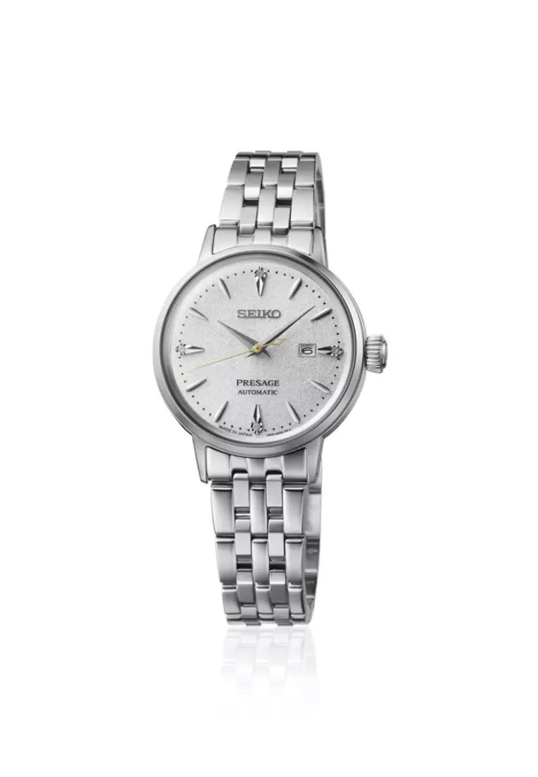 Seiko Presage Cocktail Time ‘Hot Buttered Rum’ Diamond-Set 30mm White Dial Stainless Steel Band Automatic Watch SRE017J1