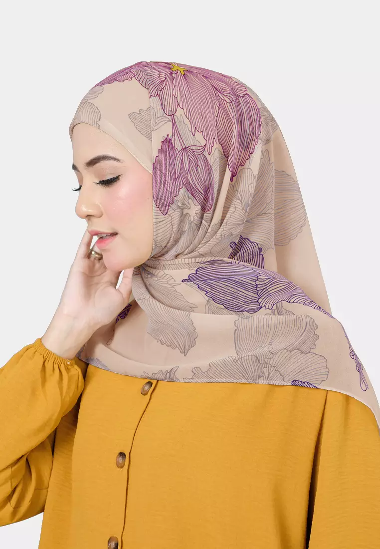 Cotton Bee - Hiraya Printed Instan | Hijab Segiempat Inner - Lavender Fog