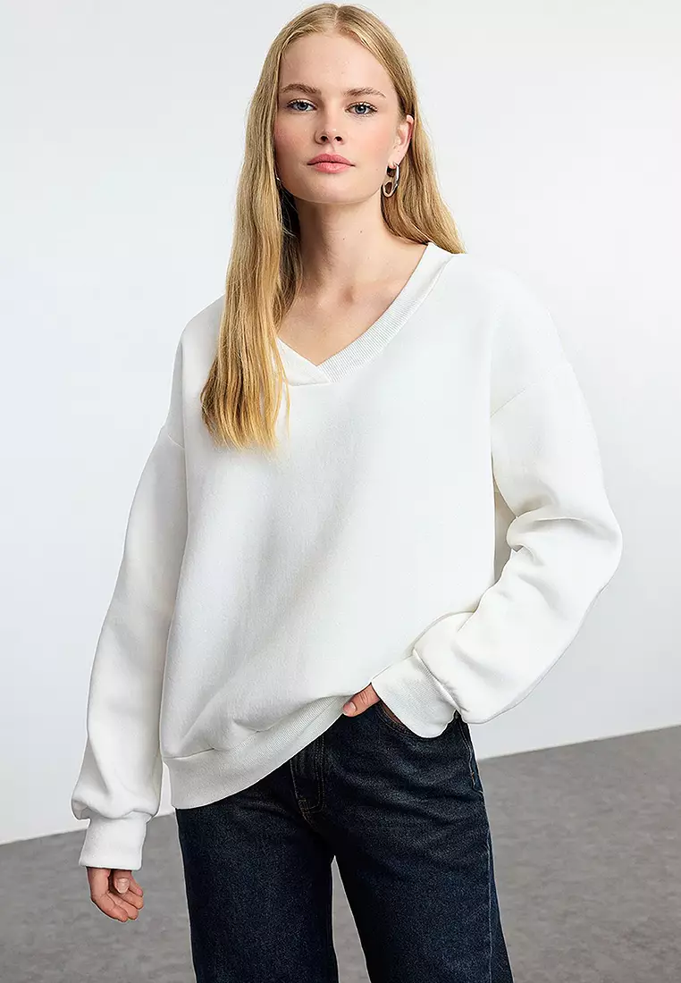 White v neck sweatshirt cheap