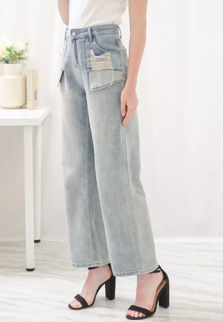 Jingga Ripped Jeans Highwaist in Aqua