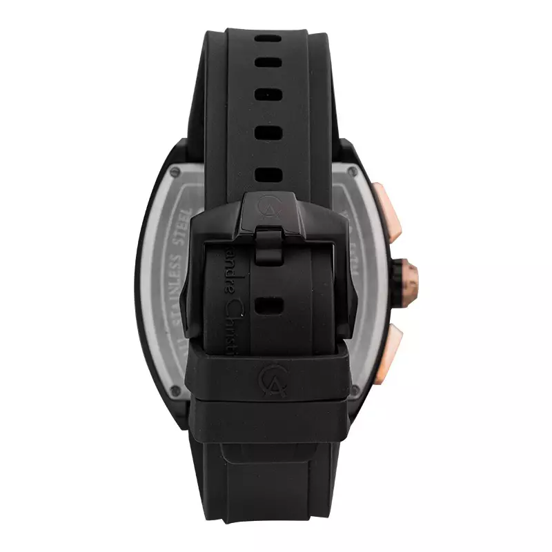 Jam Tangan Pria Alexandre Christie AC 6608 MC RBRBA Chronograph Men Black Dial Black Rubber Strap