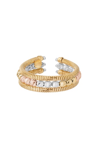 TOMEI TOMEI Italy Tri-Colour Beads Ring, Yellow Gold 916 (KAPPA2086-3C) (6.0g) 2C5B4AC5236B3FGS_1
