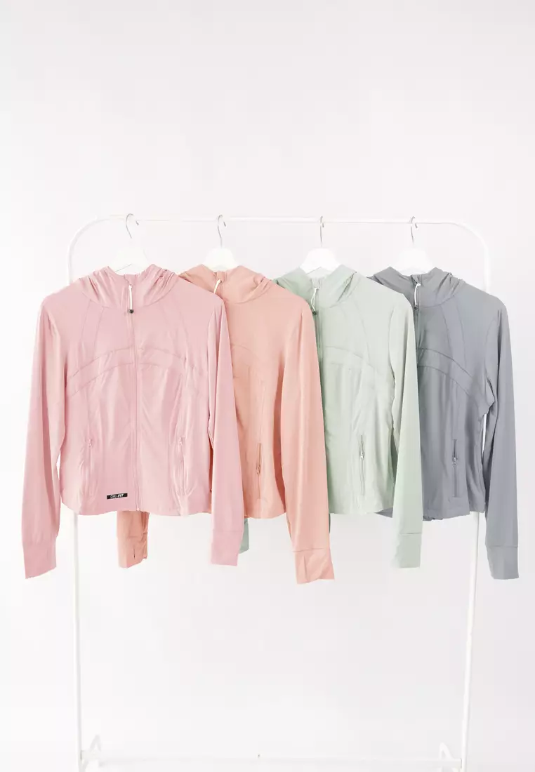Zelena - Clemen Hoodie Fit | Jaket Olahraga Wanita Slim Fit Anti UV Gym Yoga Pilates - Plume Pink