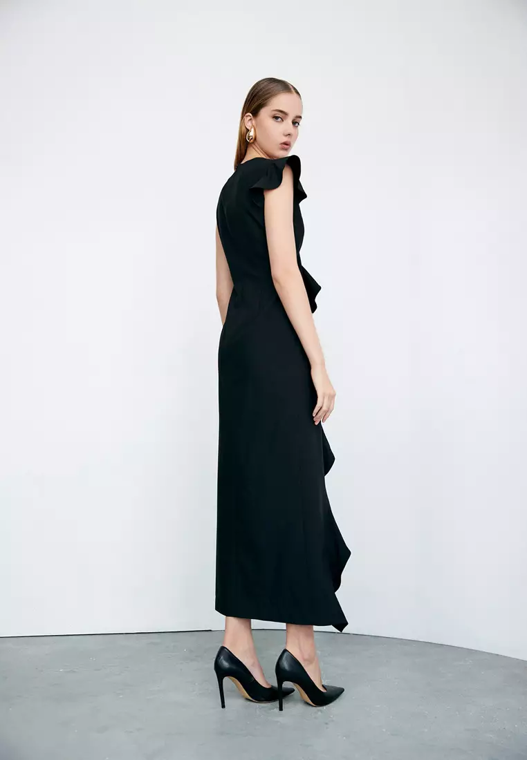 Ruffle Detail Side Slit Dress
