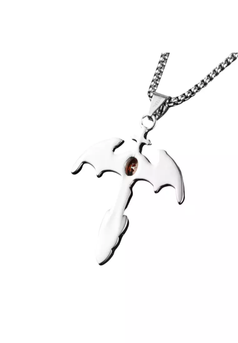Men's Bat Wings Diamond Cross Titanium Steel Necklace