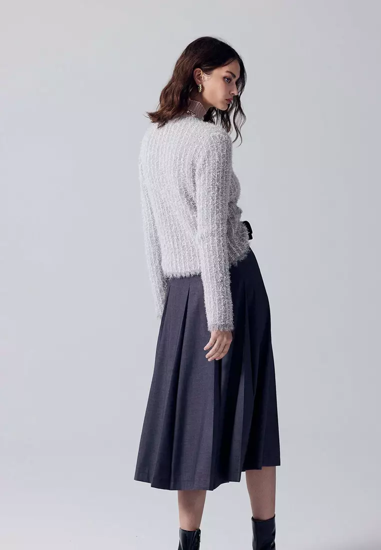 Basic Grey Pleated Midi Skirt