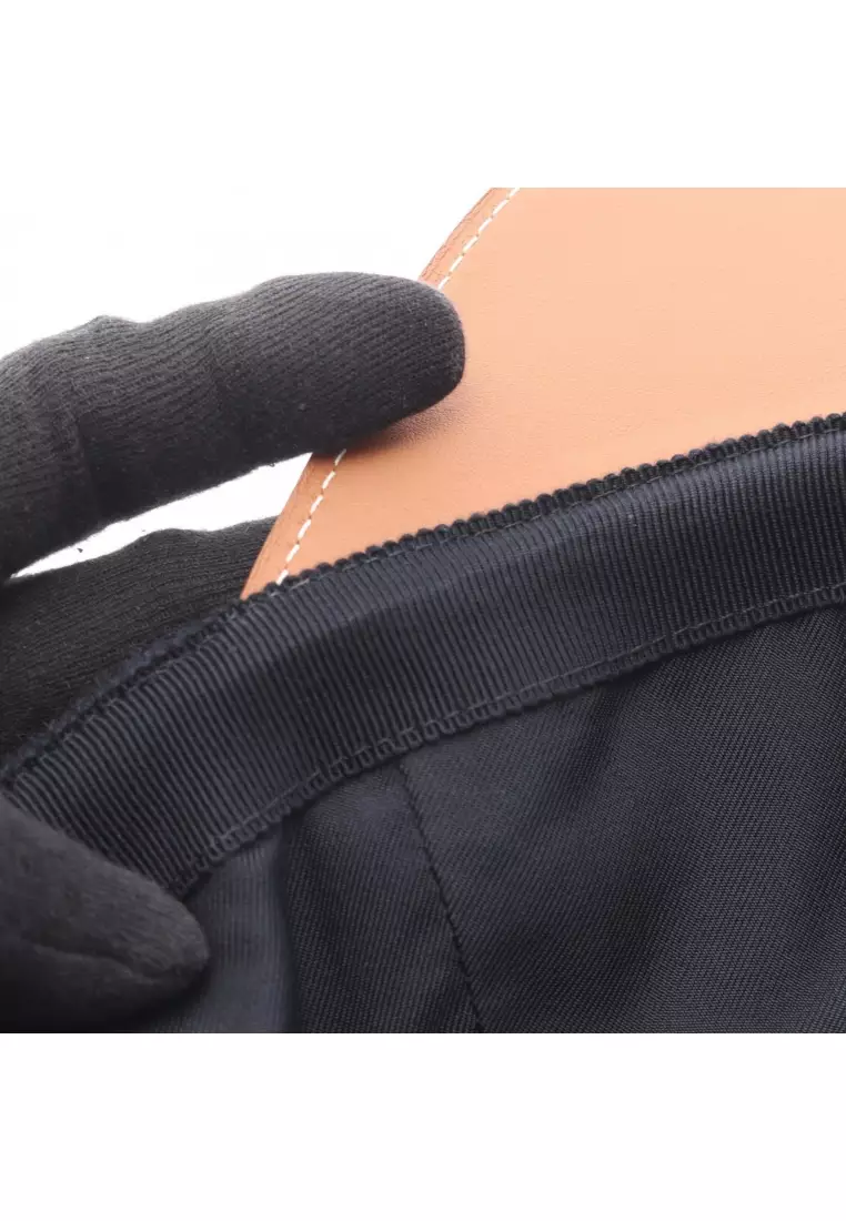 Pre-Loved Hermès Riley cap wool leather black light brown