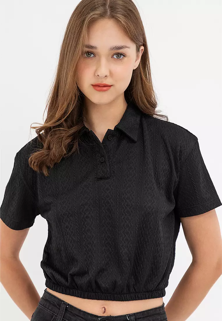 Ladies Harper Gartered Hem Polo  Shirt Black