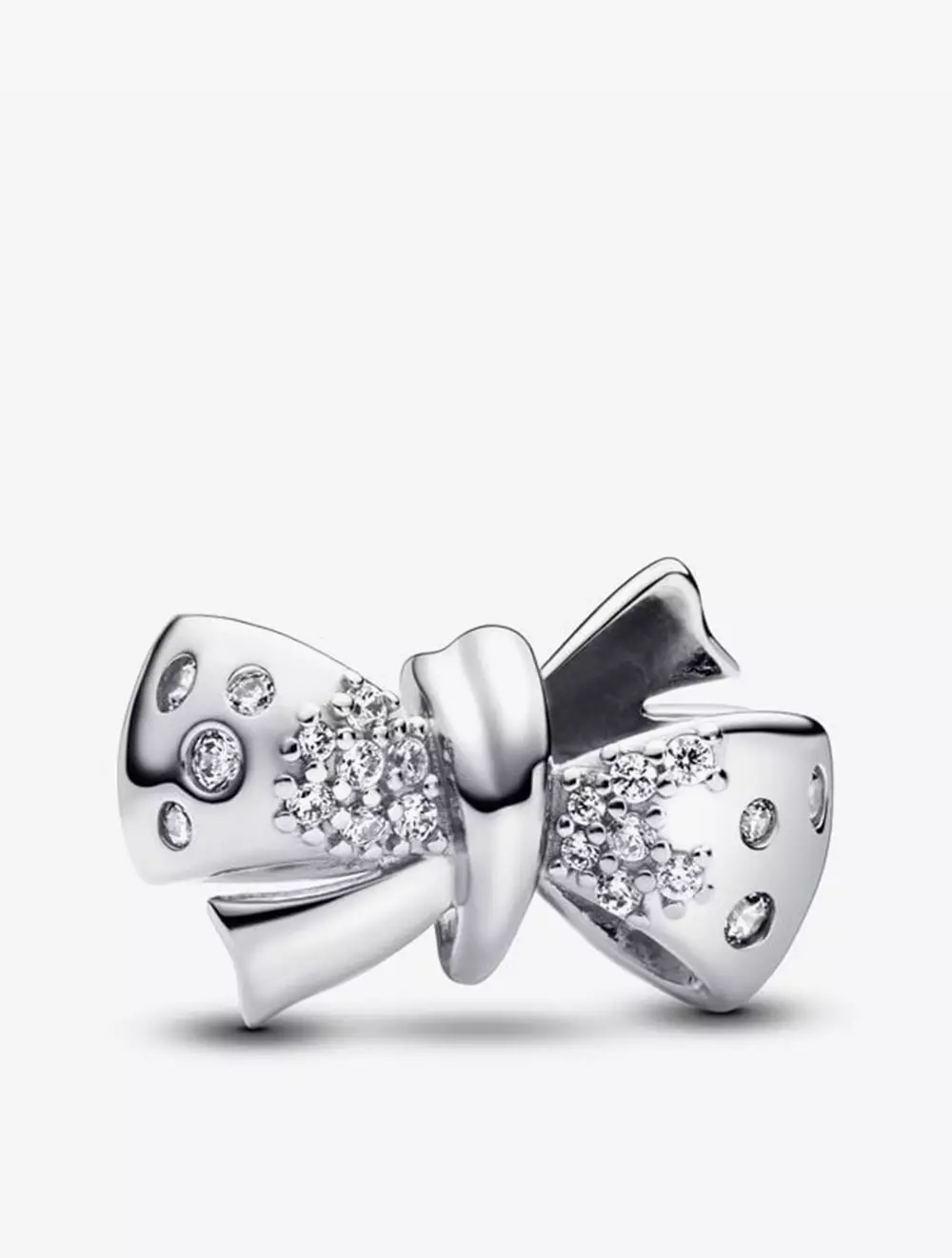 Bow sterling silver charm with clear cubic zirconia