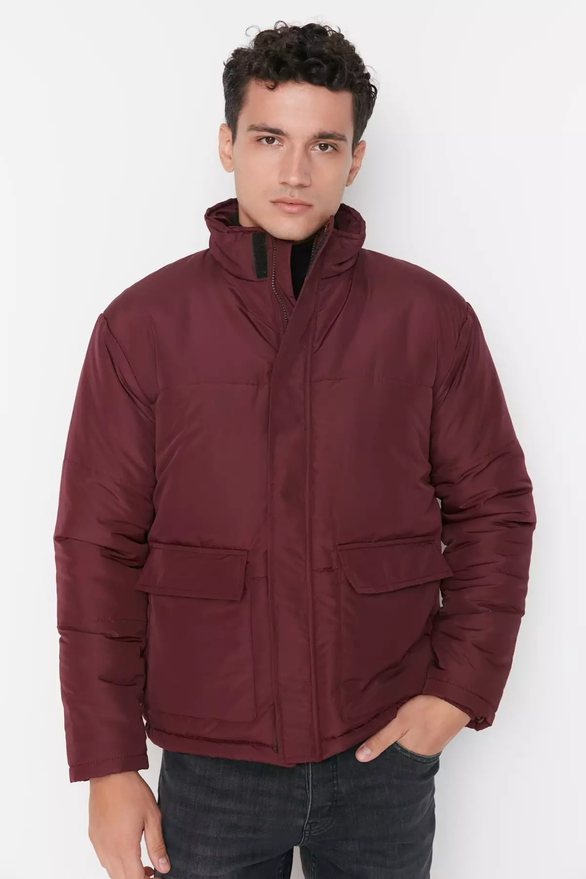 Maroon puffer cheap jacket men