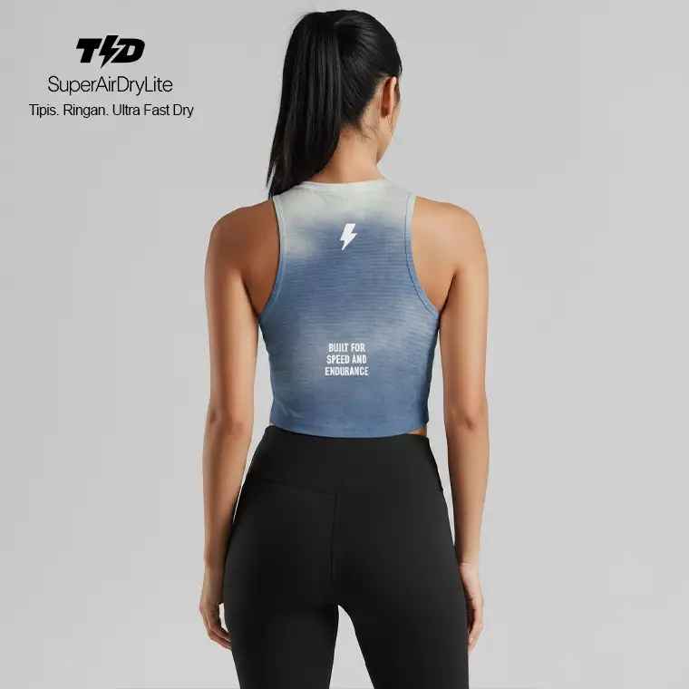 TDACTIVE Crop Tank Lari Running Padel Wanita tdbolt denim look light blue LSE87