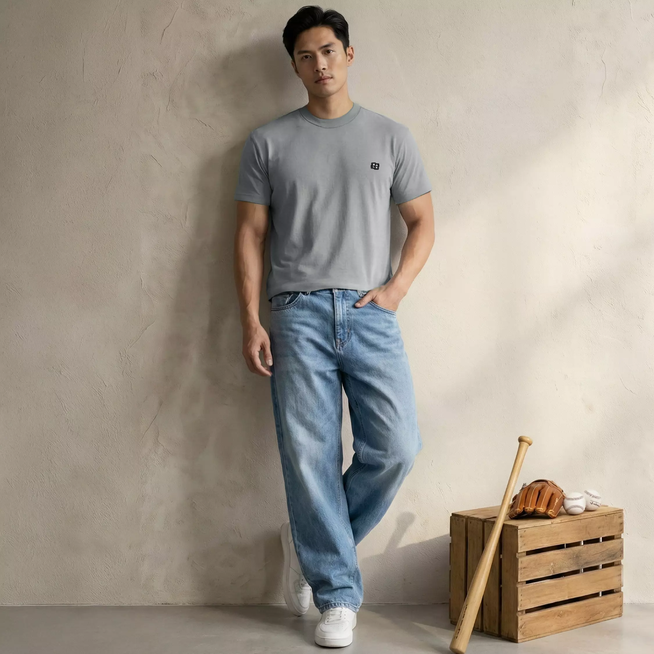 KALE NEO LIGHT GREY T-Shirt Fitted Tee Short Sleeve Cotton Cloudy