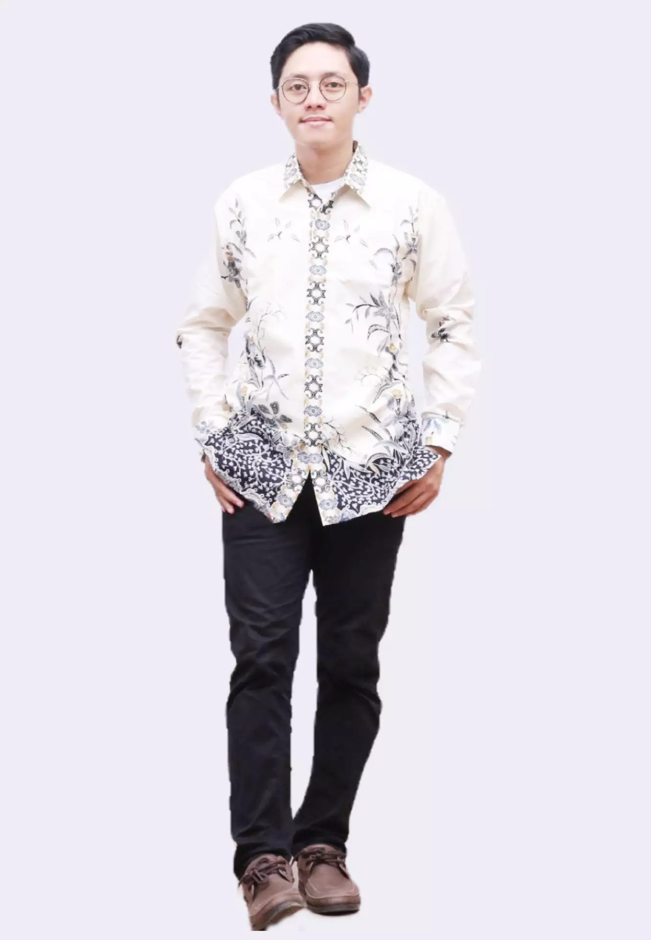Dananjaya Putih Hitam Kemeja Batik Pria Premium Slimfit Modern Lengan Panjang B.A