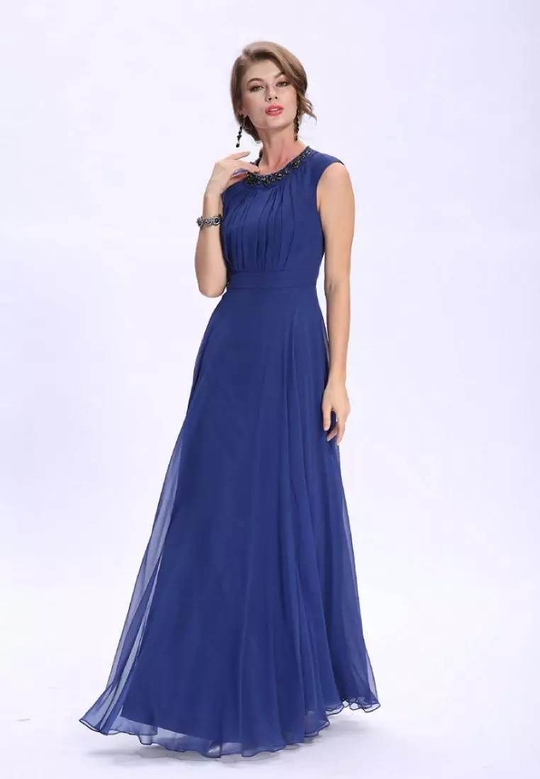 高貴動人真絲雪紡釘珠晚禮服