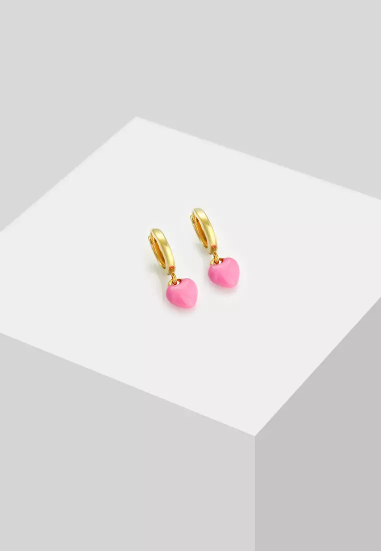 Anting Earrings Perak 925 Lapis Emas Anak Hati Enamel