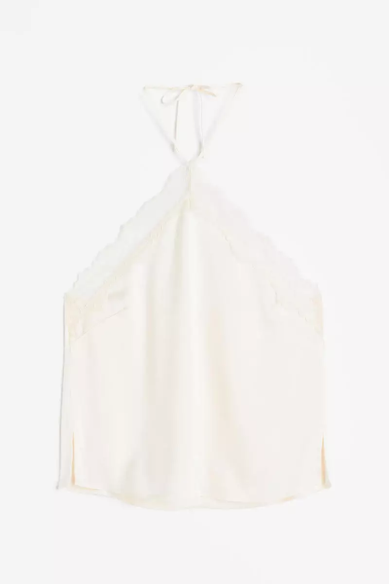 Buy H&M Lace-trimmed strappy top in White Light 2024 Online