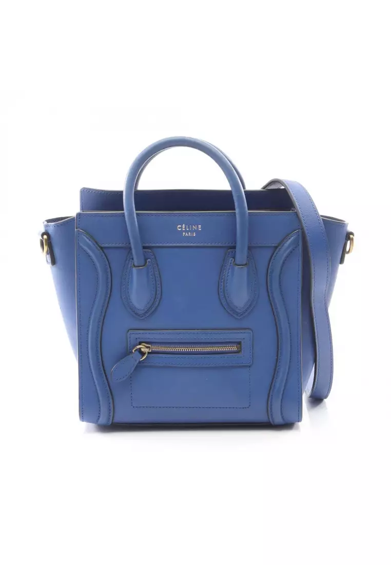 Celine Pre-Loved Celine luggage nano shopper Handbag leather blue
