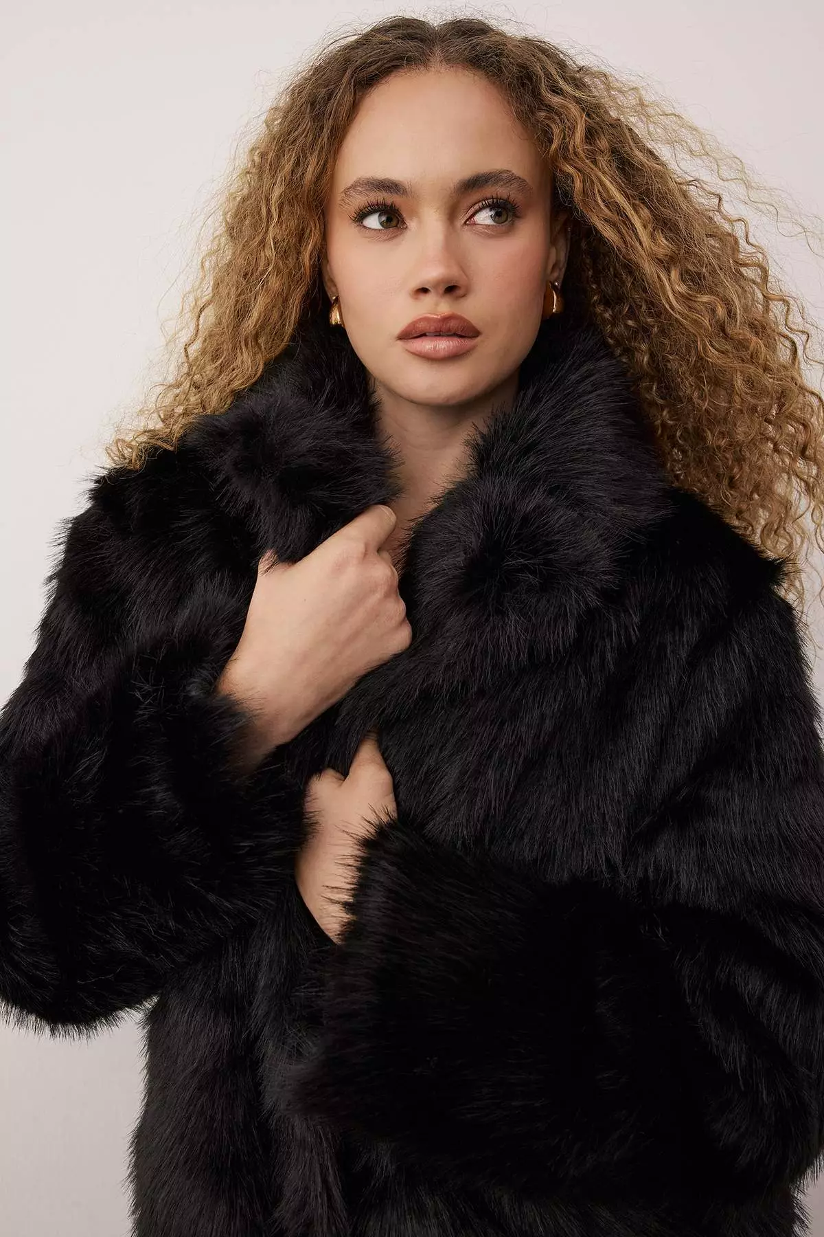 Black Fur Mono Closure Oversize Midi Coat Twoaw26Kb6