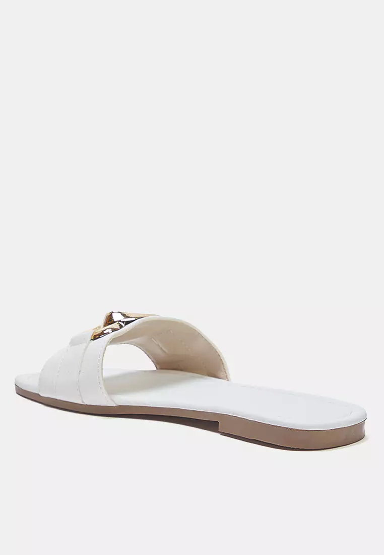 White Chain Accessory Detailed Flat Women's Slippers Takss25Te00023