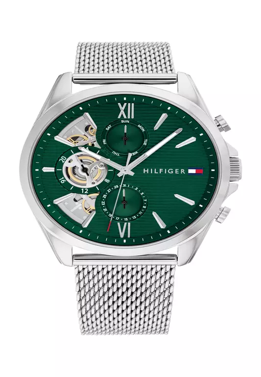Men's Stainless Steel Mesh Bracelet & Green Dial Watch - TH1710647