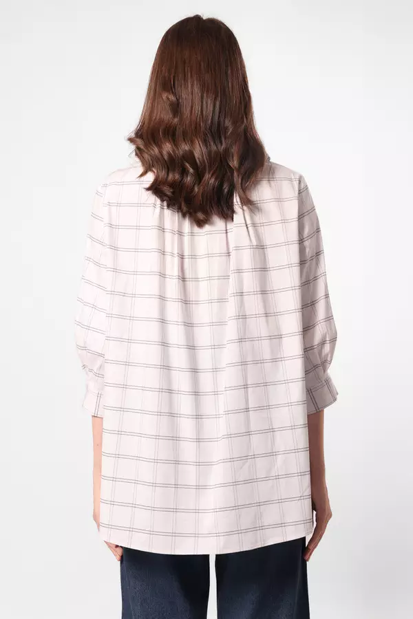 MINIMAL - Shaffa - Kemeja A Line Kotak Kotak - White Warna White