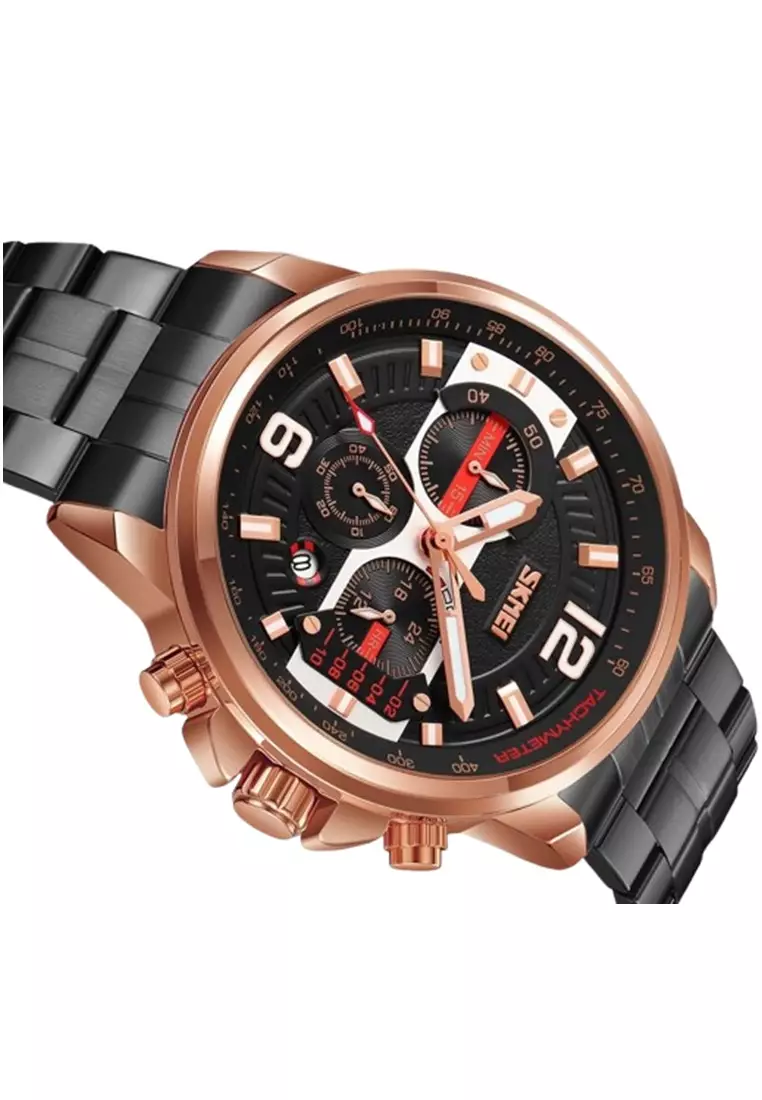 Jam Tangan Pria Analog Luxury Stainless Steel Chrono Waterproof 9332 ORIGINAL - Rose Gold/Black