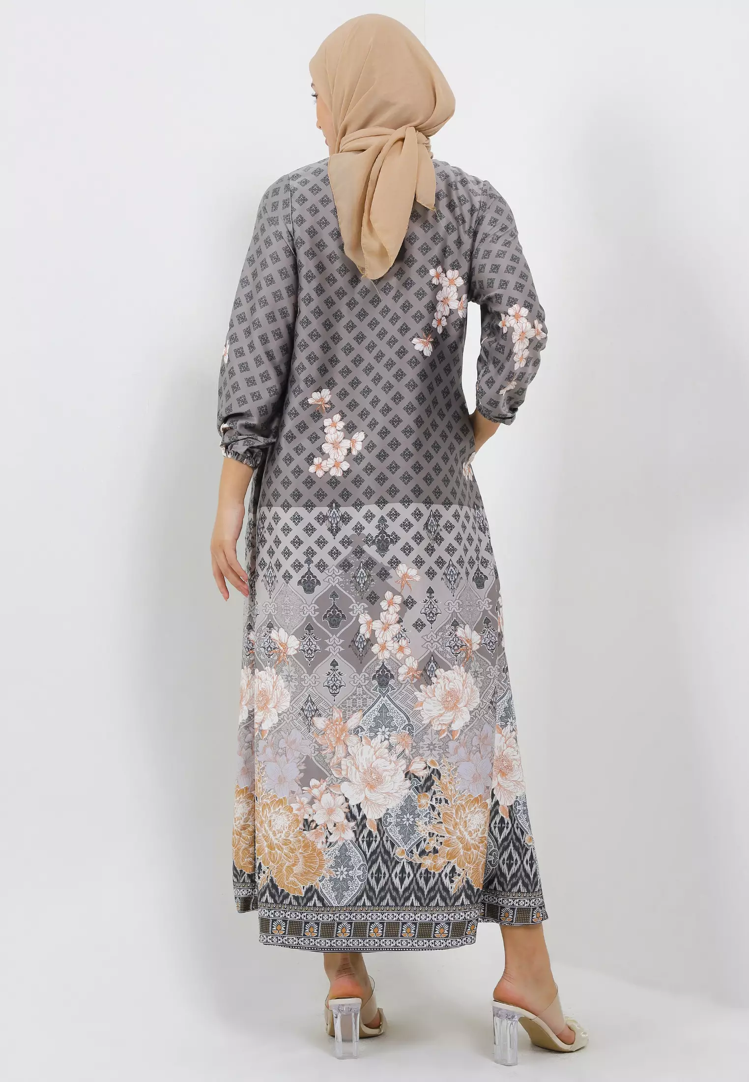 MFMW Zamyana Dress Gamis Grey Motif Bunga
