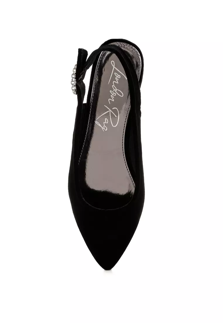 Sandal Datar Slingback Beludru Warna Hitam