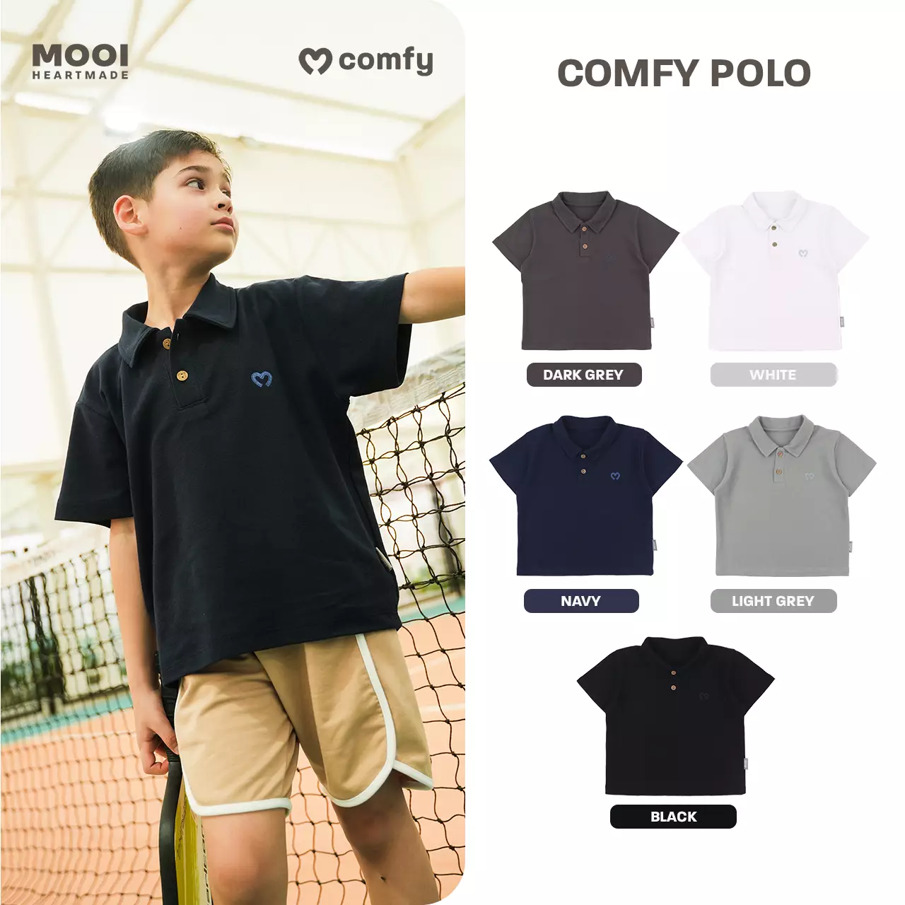 Mooi Kemeja Anak Laki-Laki Comfy Polo Basic - Black