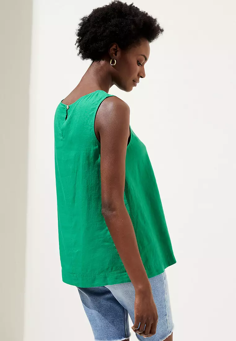 Linen Blend High Neck Sleeveless Vest