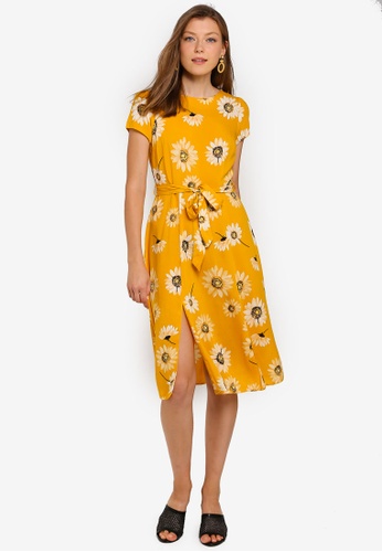 Shop Dorothy Perkins Yellow Floral Print Midi Dress Online On