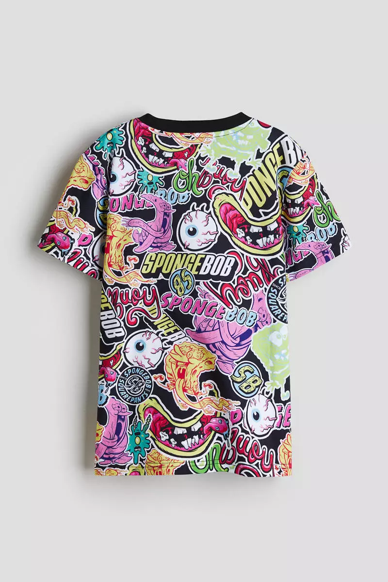 Print-motif cotton T-shirt